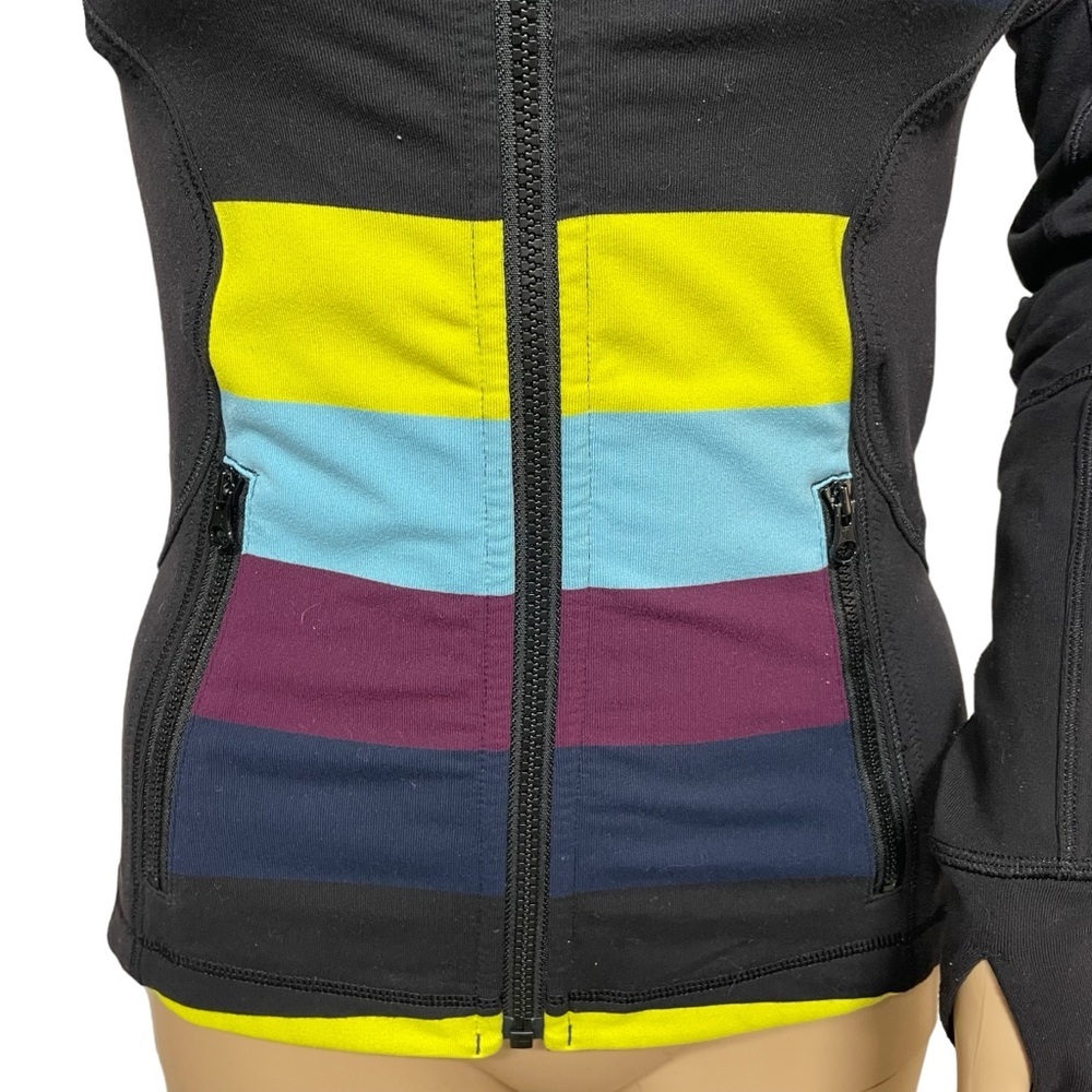 Lululemon Forme Jacket Cuffins Pow Stripe Split Pea Black Size 4 in EUC - Picture 4 of 11